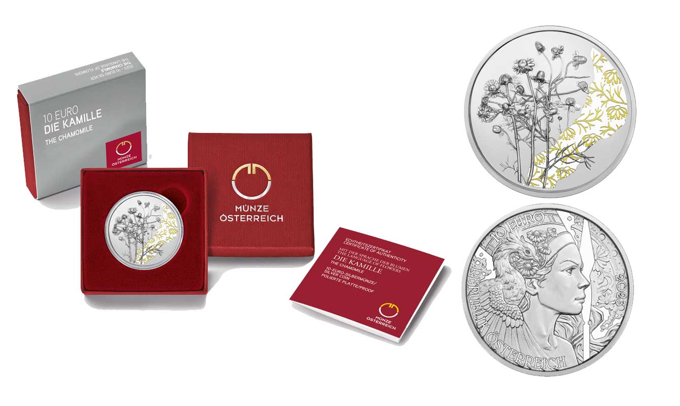  "Linguaggio dei fiori: Camomilla - 5a emissione" - Moneta da 10 euro gr. 16,82 in ag. 925/000 con dettagli smaltati 