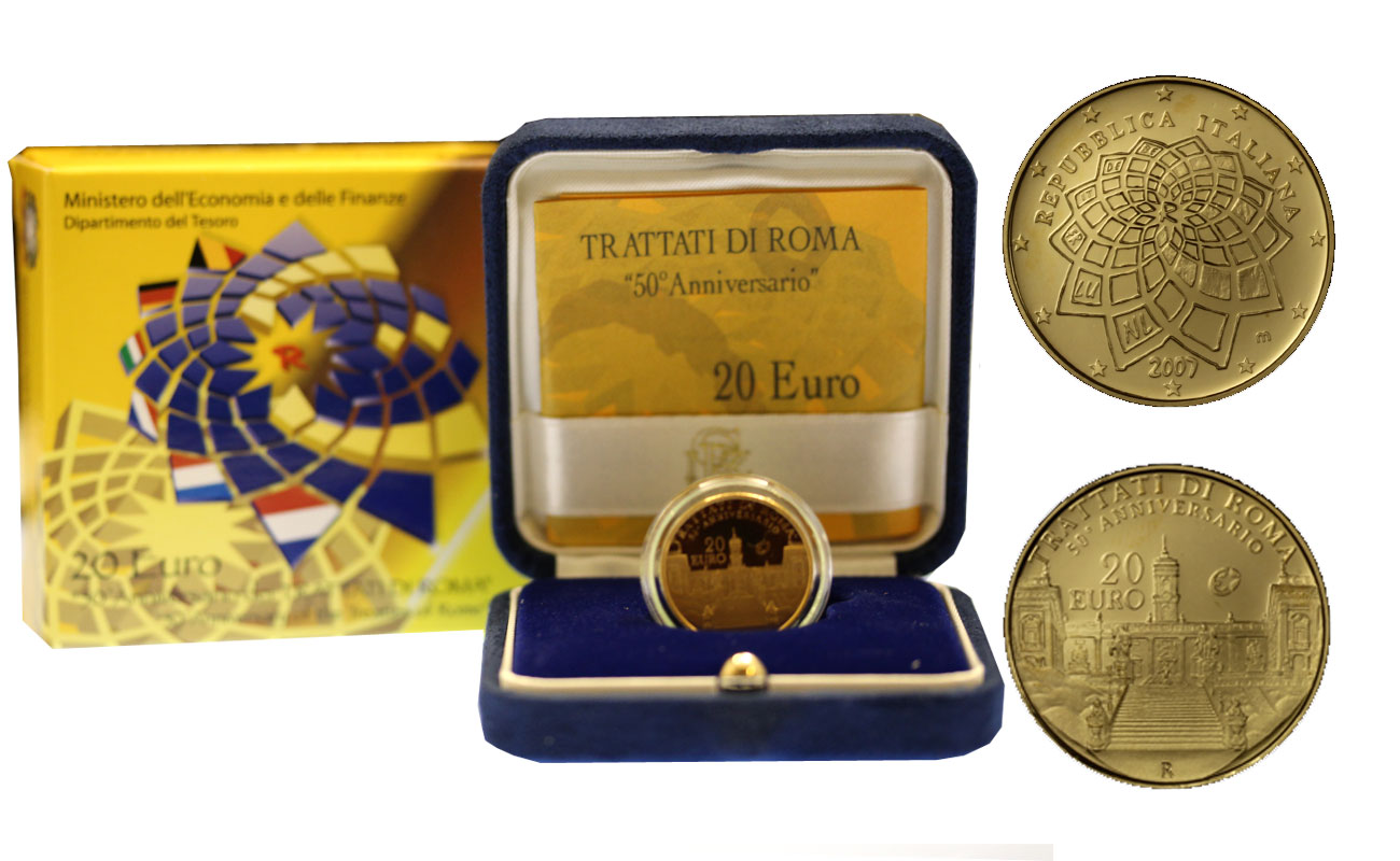 "Trattati di Roma" - 20,00 euro gr. 6,45 in oro 900/