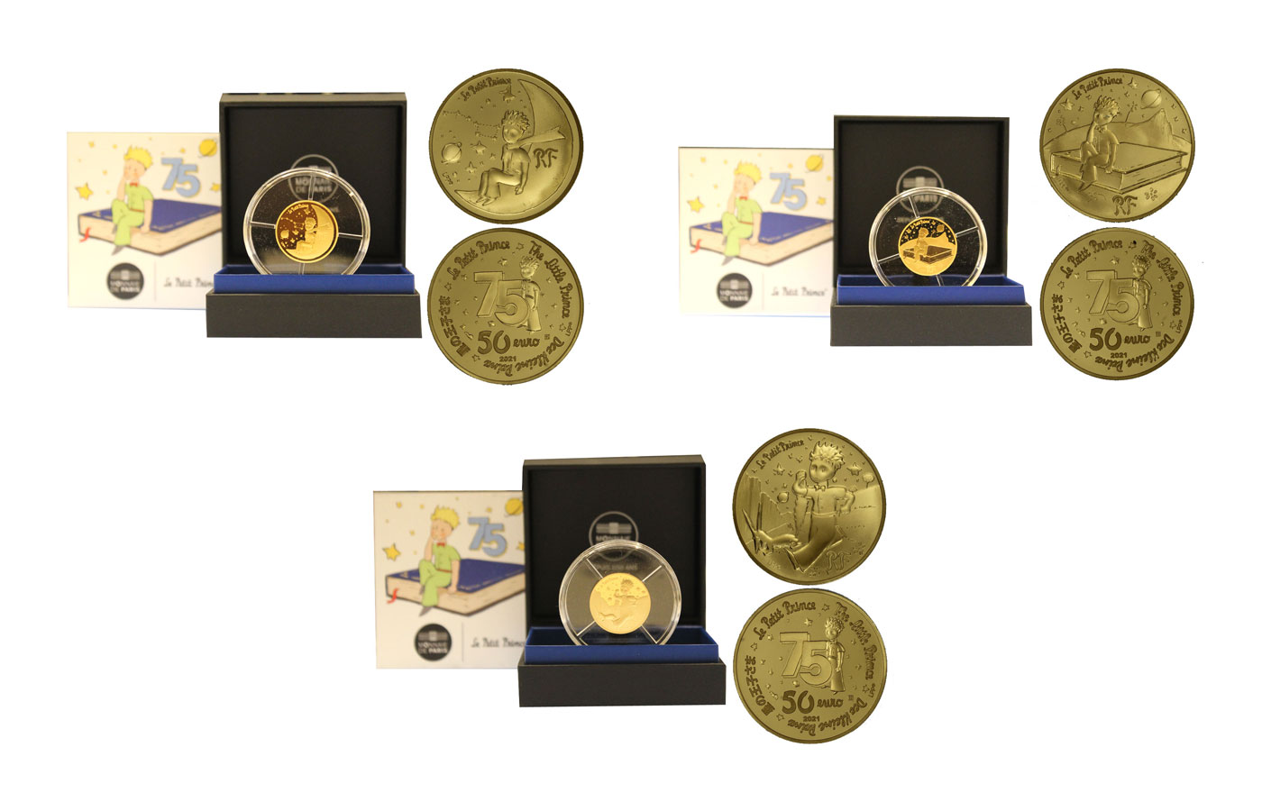 "Il Piccolo Principe" - Serie completa di tre monete da 50 euro gr. 7,78 cad. in oro 999/ - Tiratura 2000 pezzi