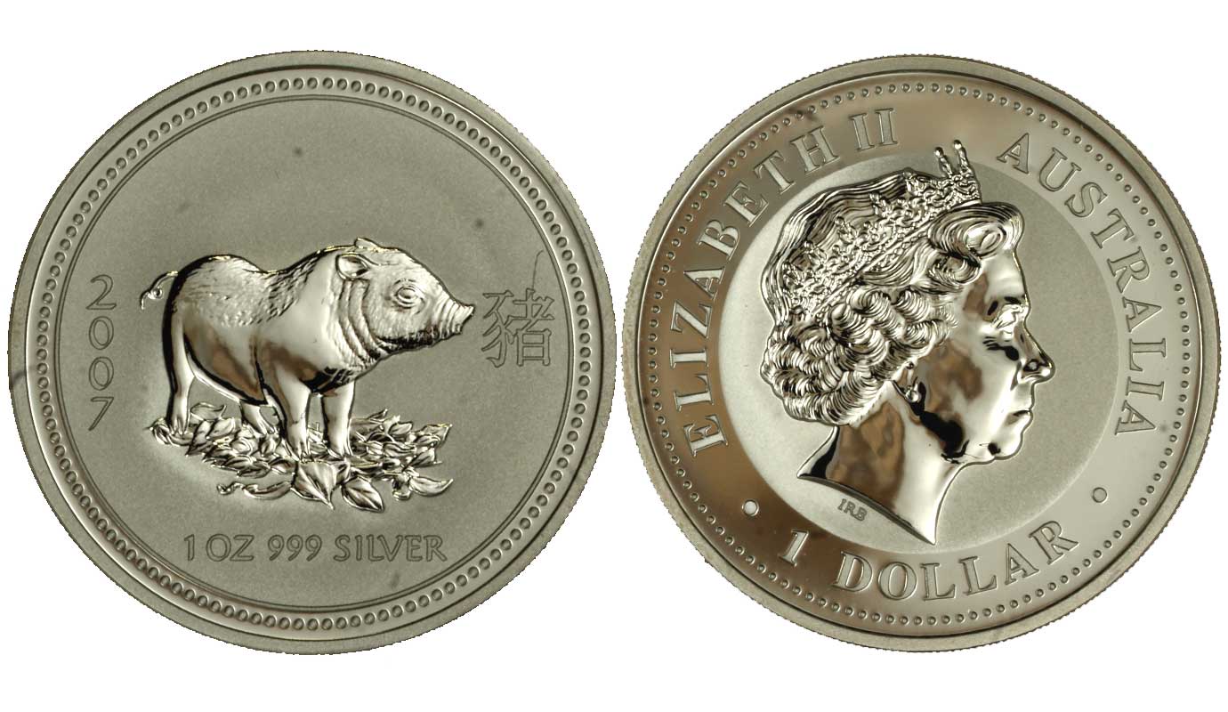 Calendario Cinese - Anno del Maiale - moneta da 1 dollaro gr. 31,103 (1 oz) in argento 999/000