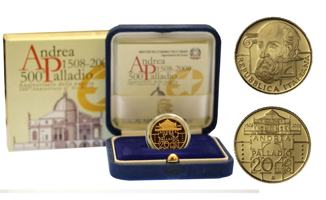 "Andrea Palladio" - 20,00 euro gr. 6,45 in oro 900/°°°