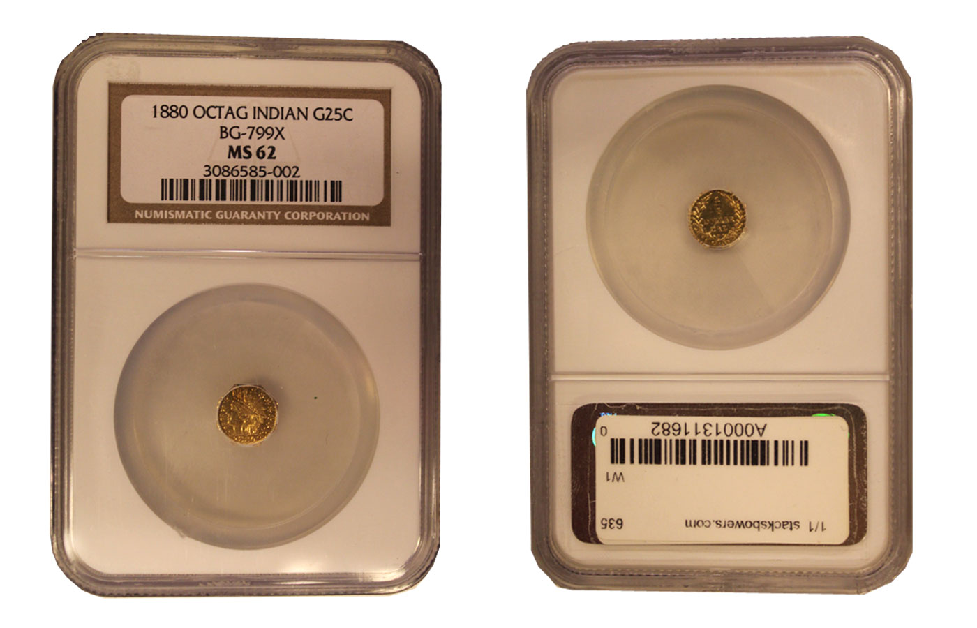 1/2 dollaro ottagonale gr. 1.08 in oro 900/ - in slab