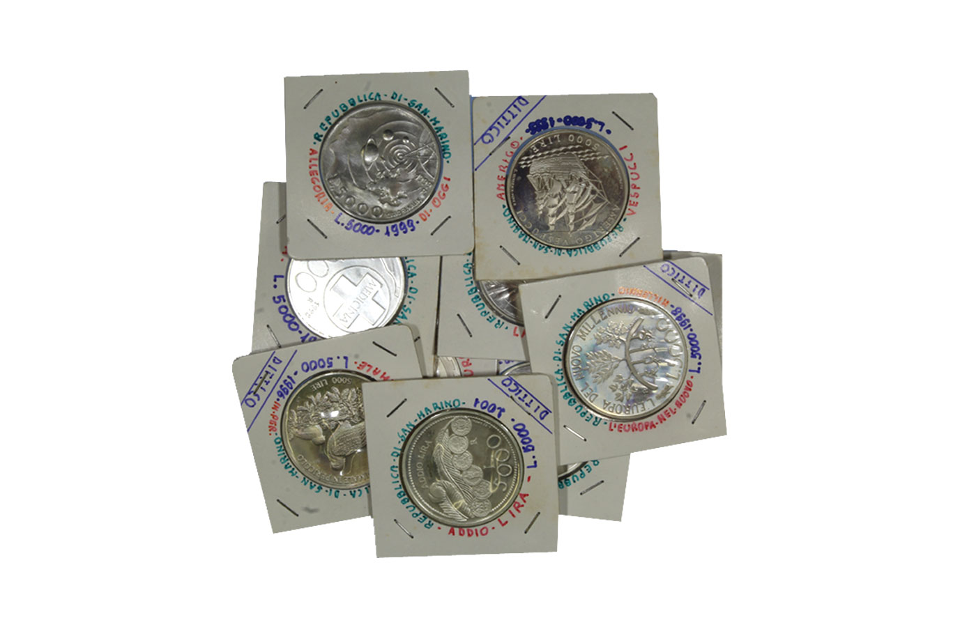 5.000 lire gr. 18,00 in ag. 835/°°° - Lotto di 10 pezzi