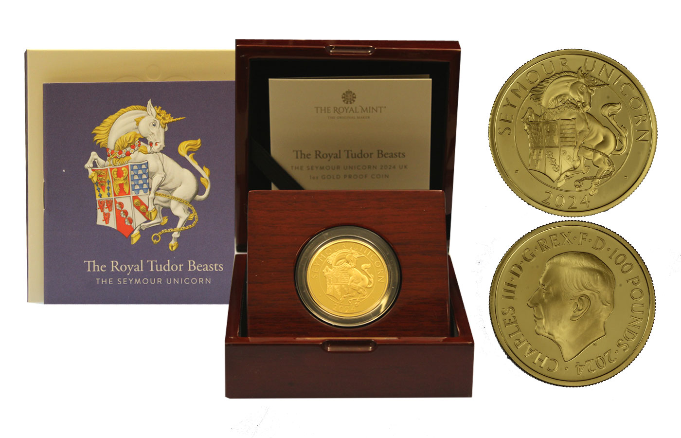 "Tudor Beasts: The Seymour Unicorn" - Re Carlo III - 100 Pounds gr. 31,21 in oro 999/ - Tiratura 250 pezzi
