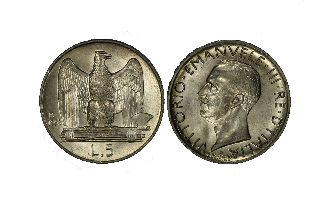"Aquilotto" - Re Vittorio Emanuele III - 5 lire gr. 5,00 in ag. 835/ 