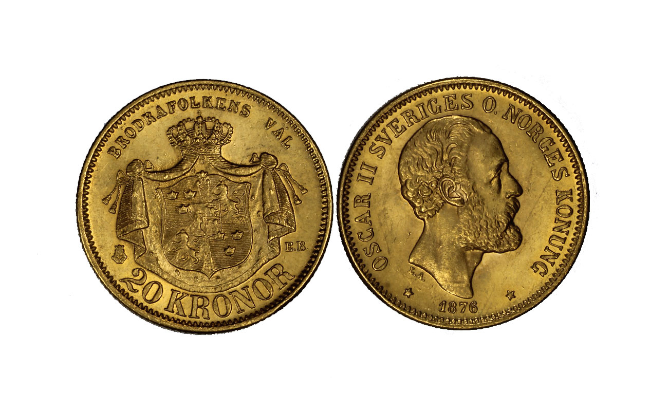 Re Oscar II - 20 kronor gr. 8,96 in oro 900/ - stemma largo