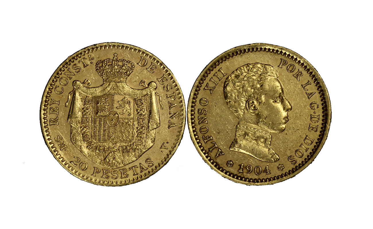 Re AlfonsoXII - 20 pesetas gr. 6,45 in oro 900/