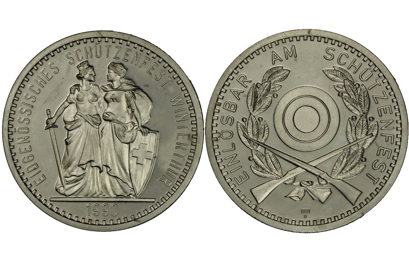 "Tiri Federali - Winterthur" - 50 franchi gr. 25,00 in arg. 900/ 
