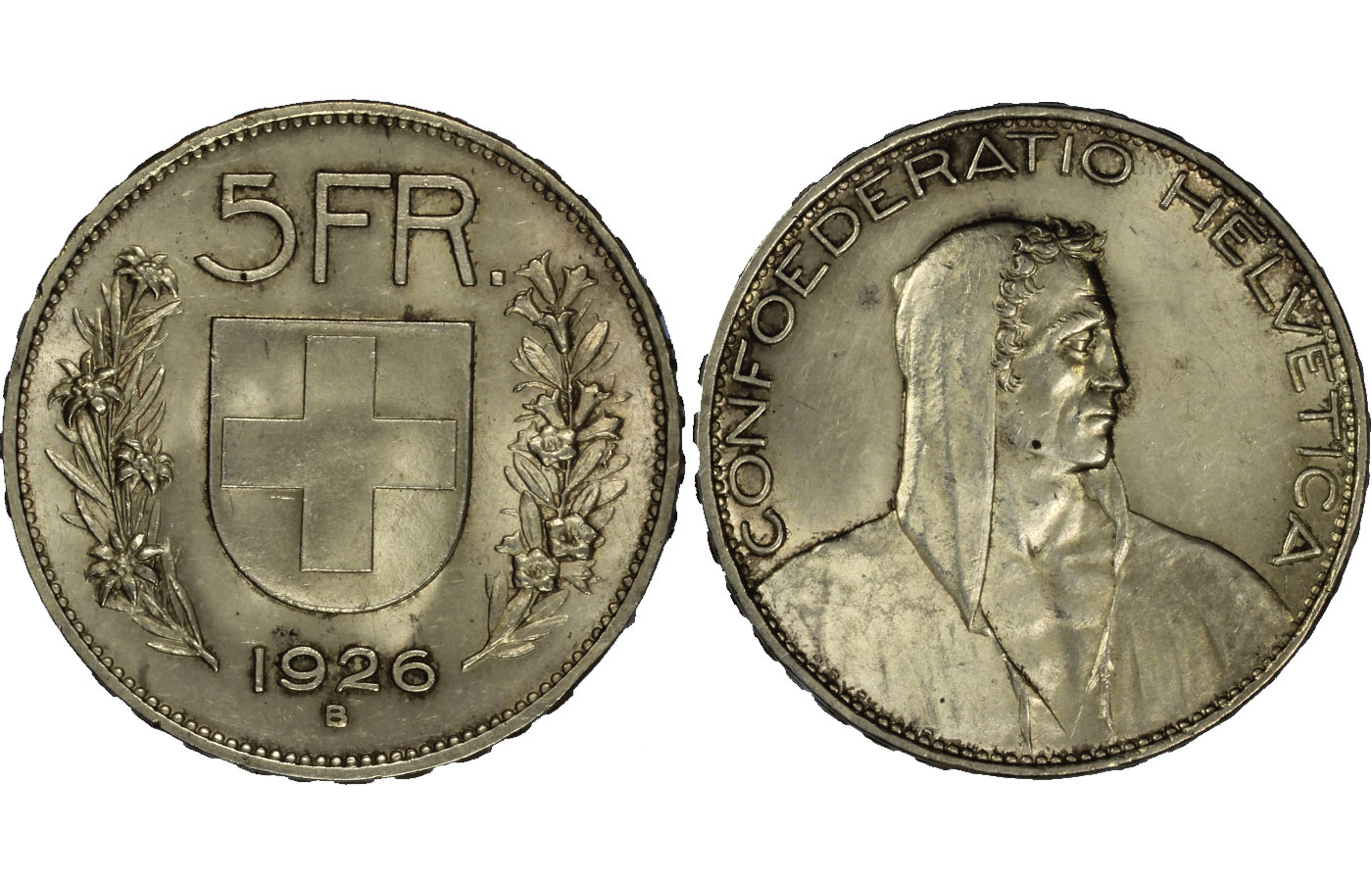 5 franchi gr. 25,00 in arg. 900/