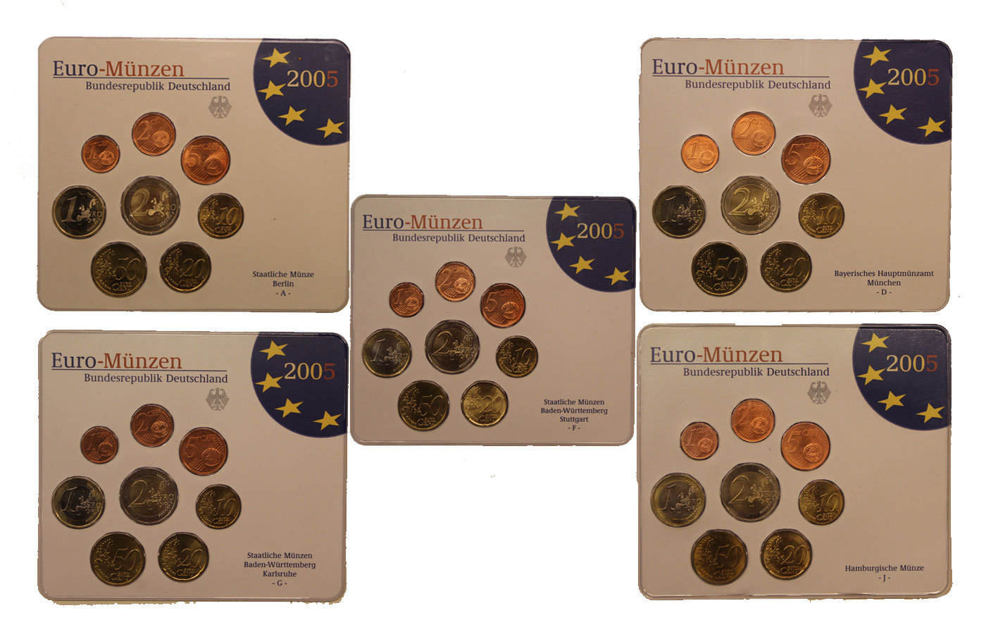 Giro completo 5 zecche: A, D, F, G, J - Serie di 40 monete - Conf. originale