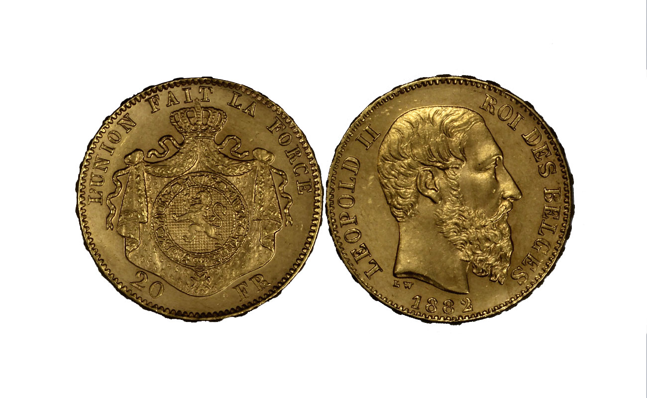 Re Leopoldo II - 20 Franchi gr. 6,45 in oro 900/
