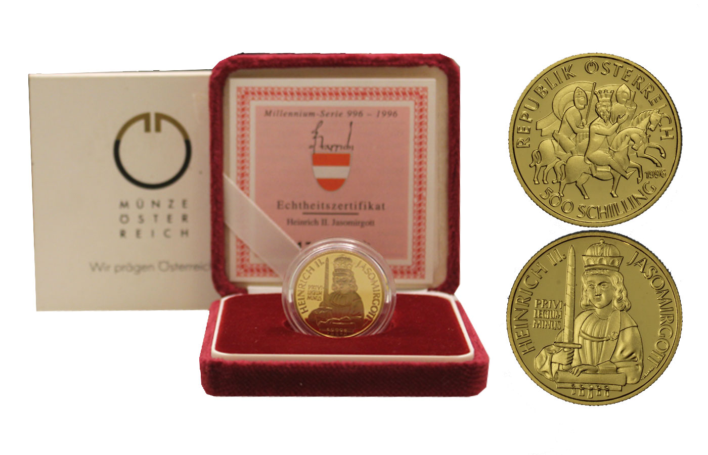 "Re Enrico II" - 500 scellini di gr. 8,00 in oro 986/ in conf. originale