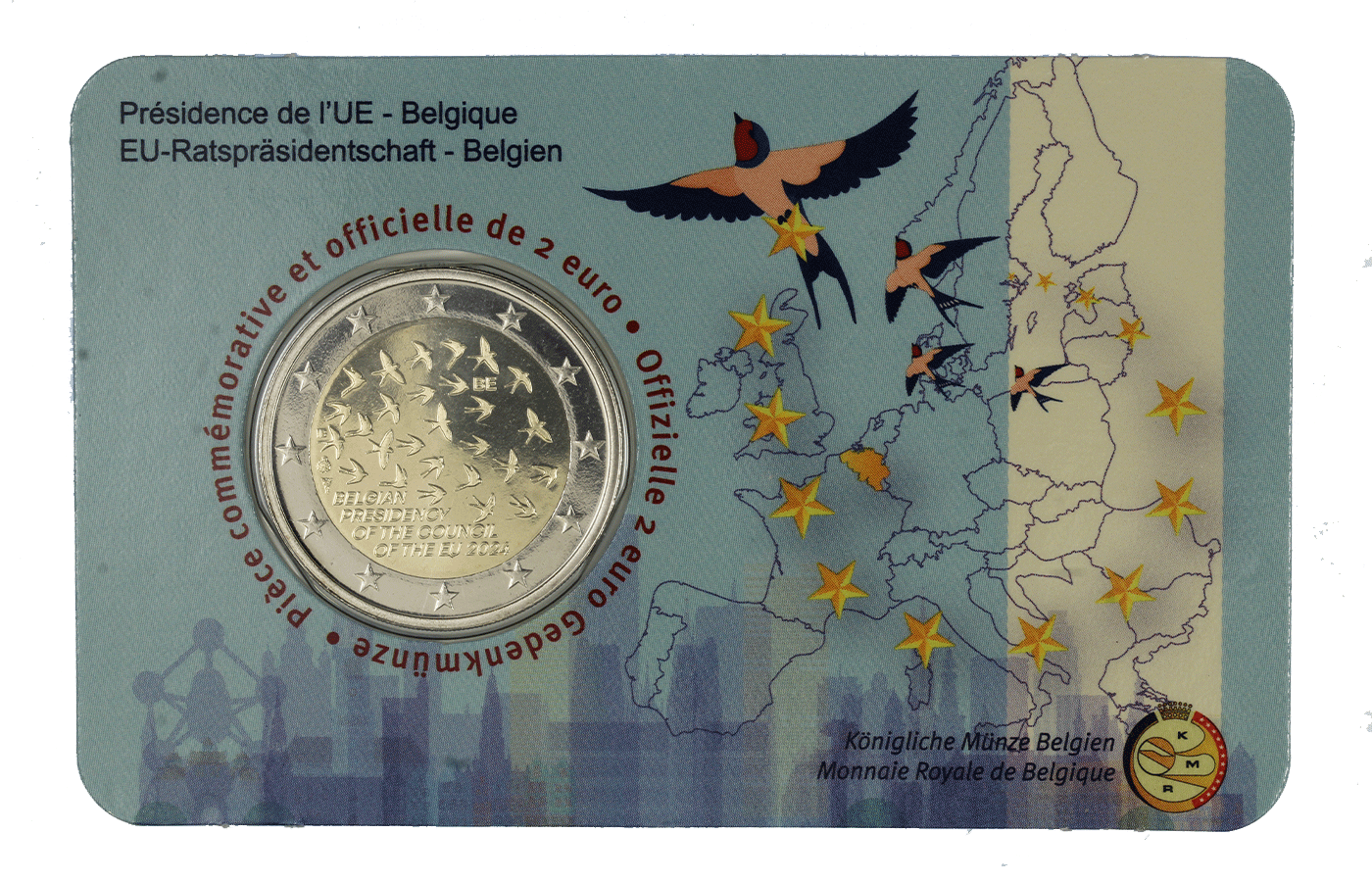 "Turno di Presidenza del Consiglio dell'Unione europea tenuto dal Belgio" - 2 Euro - In coincard francese