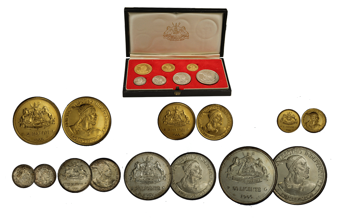 "Indipendenza" - Serie completa di 7 monete di cui 3 gr.tot. 27,90 in oro 917/  - In conf. originale