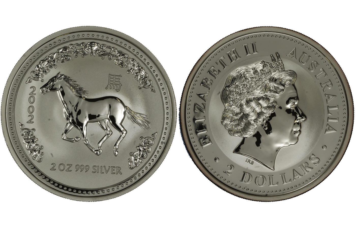 "Calendario lunare: Cavallo" - Regina Elisabetta II - 2 Once gr. 62,20 in arg. 999/