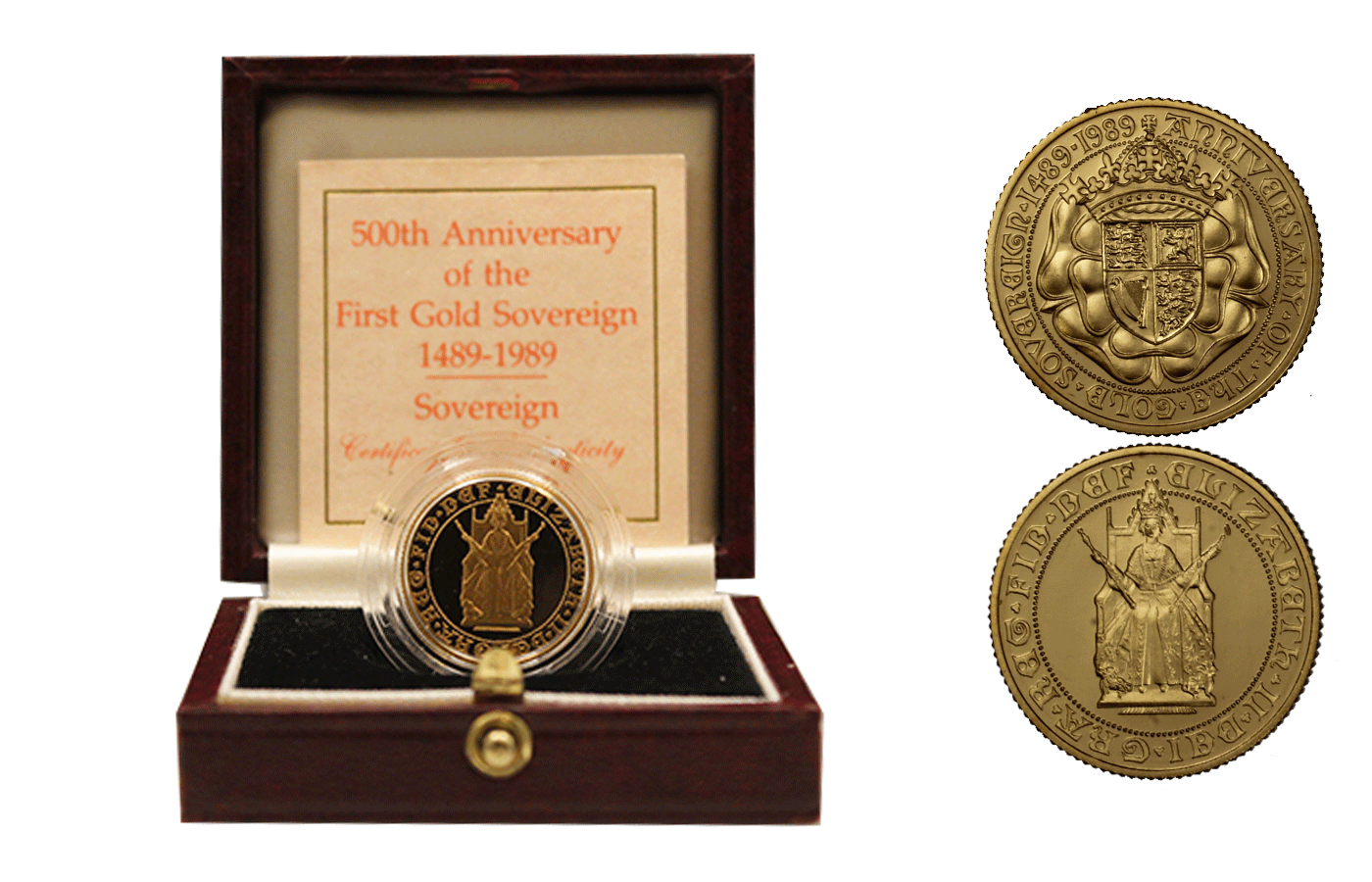"500 Anniversario della prima sterlina" - Regina Elisabetta II - Sterlina gr. 7,98 in oro 917/ - In conf. originale