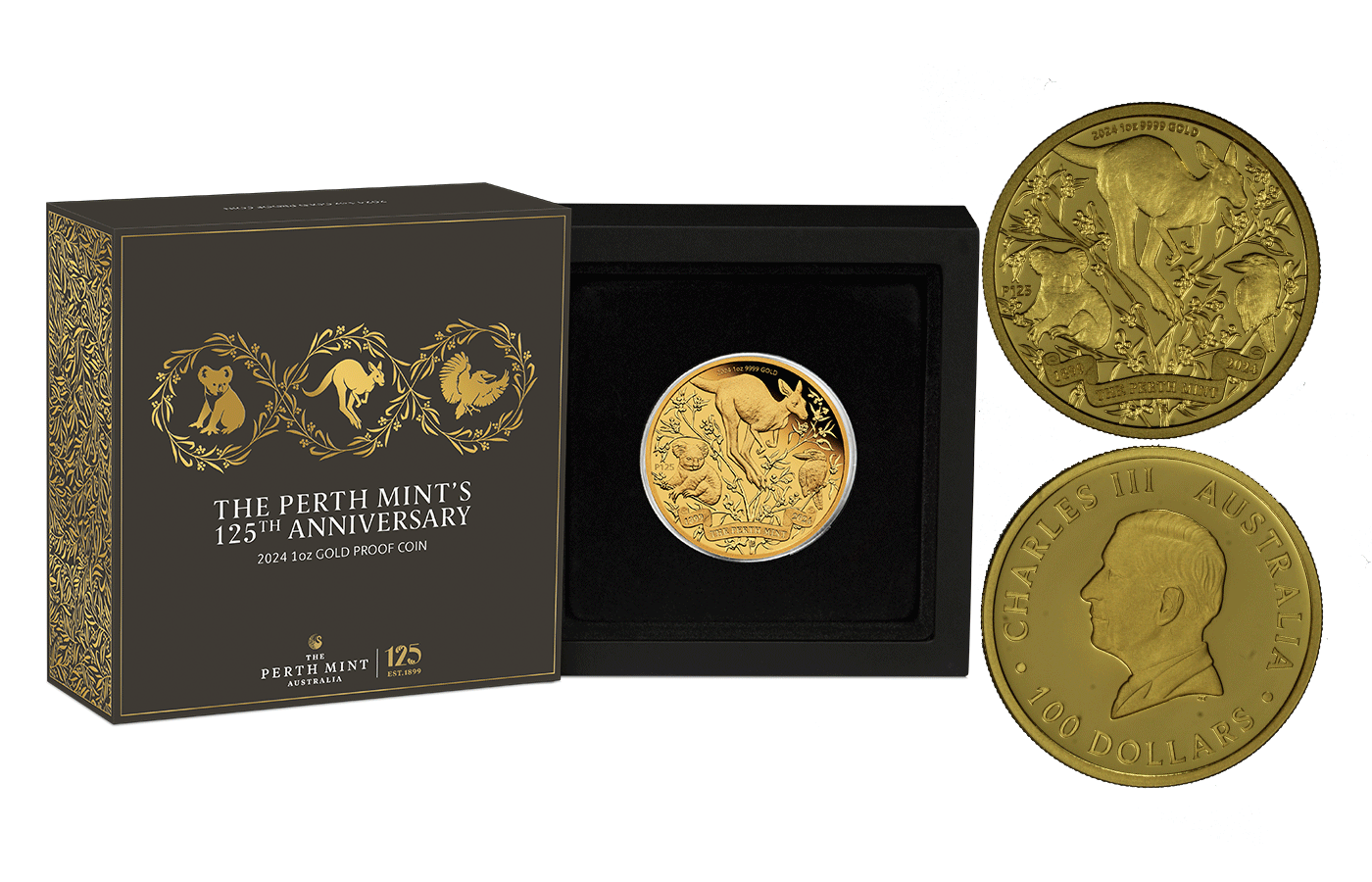 "125 Perth Mint" - Re Carlo III - 100 Dollari gr. 31.107 in oro 999/ - Tiratura 500 pezzi