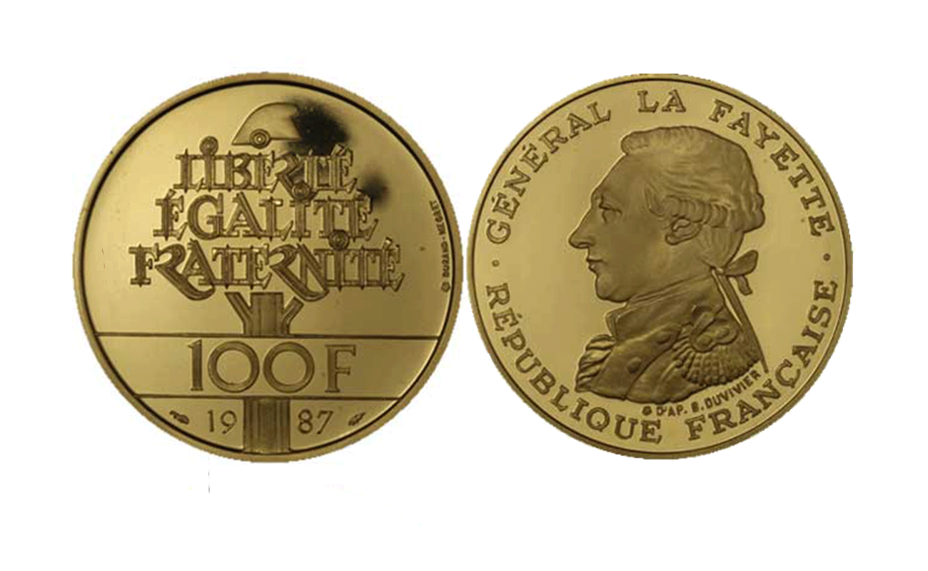 "Generale La Fayette" - 100 franchi  gr. 17,00 in oro 920/ - PREZZO SPECIALE!!
