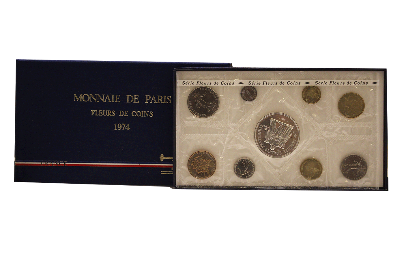 Serie divisionale di 9 monete con 50 franchi gr. 30,00 in arg. 900/ - In conf. originale