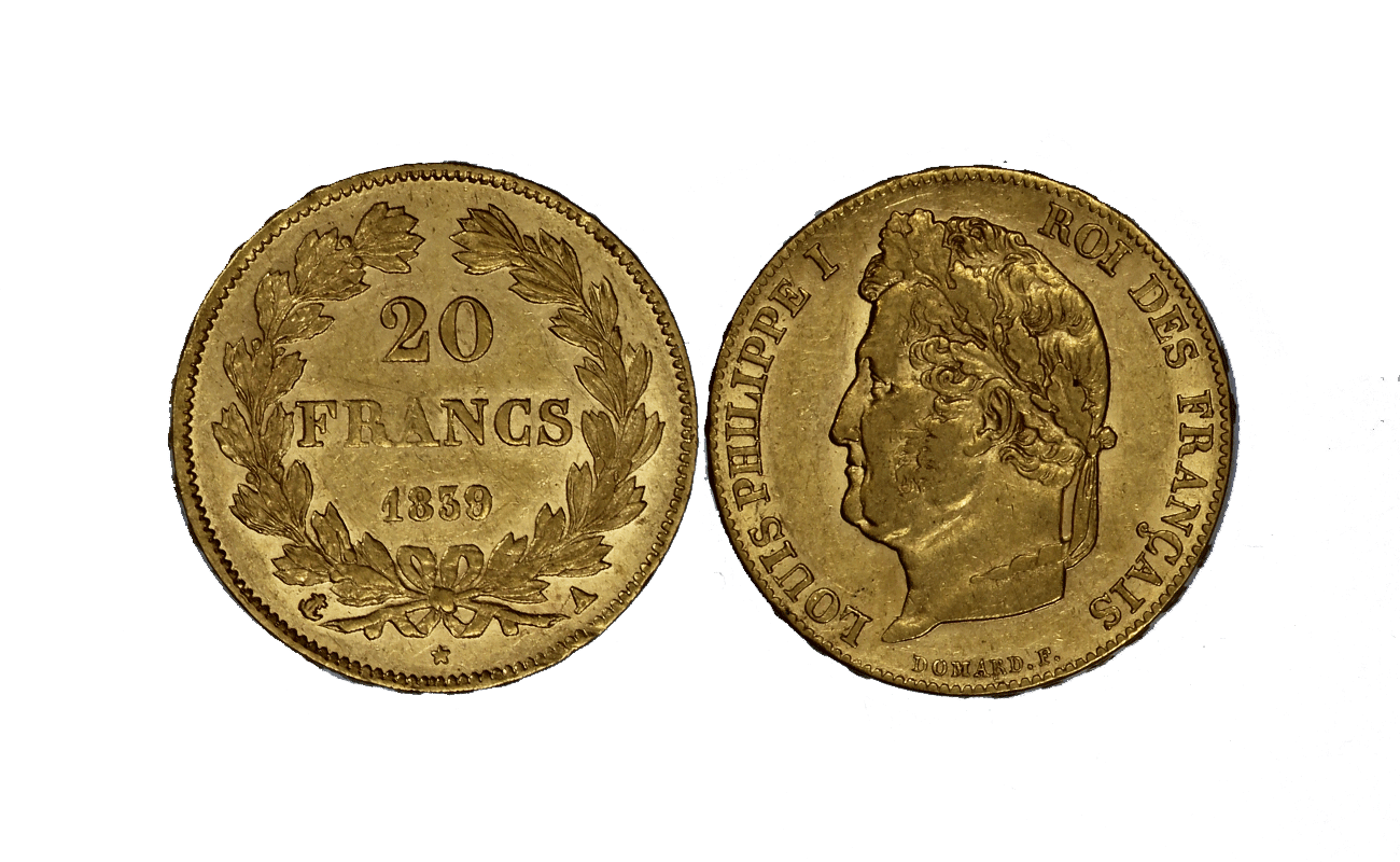 Re Luigi Filippo I - 20 Franchi gr. 6,45 in oro 900/  