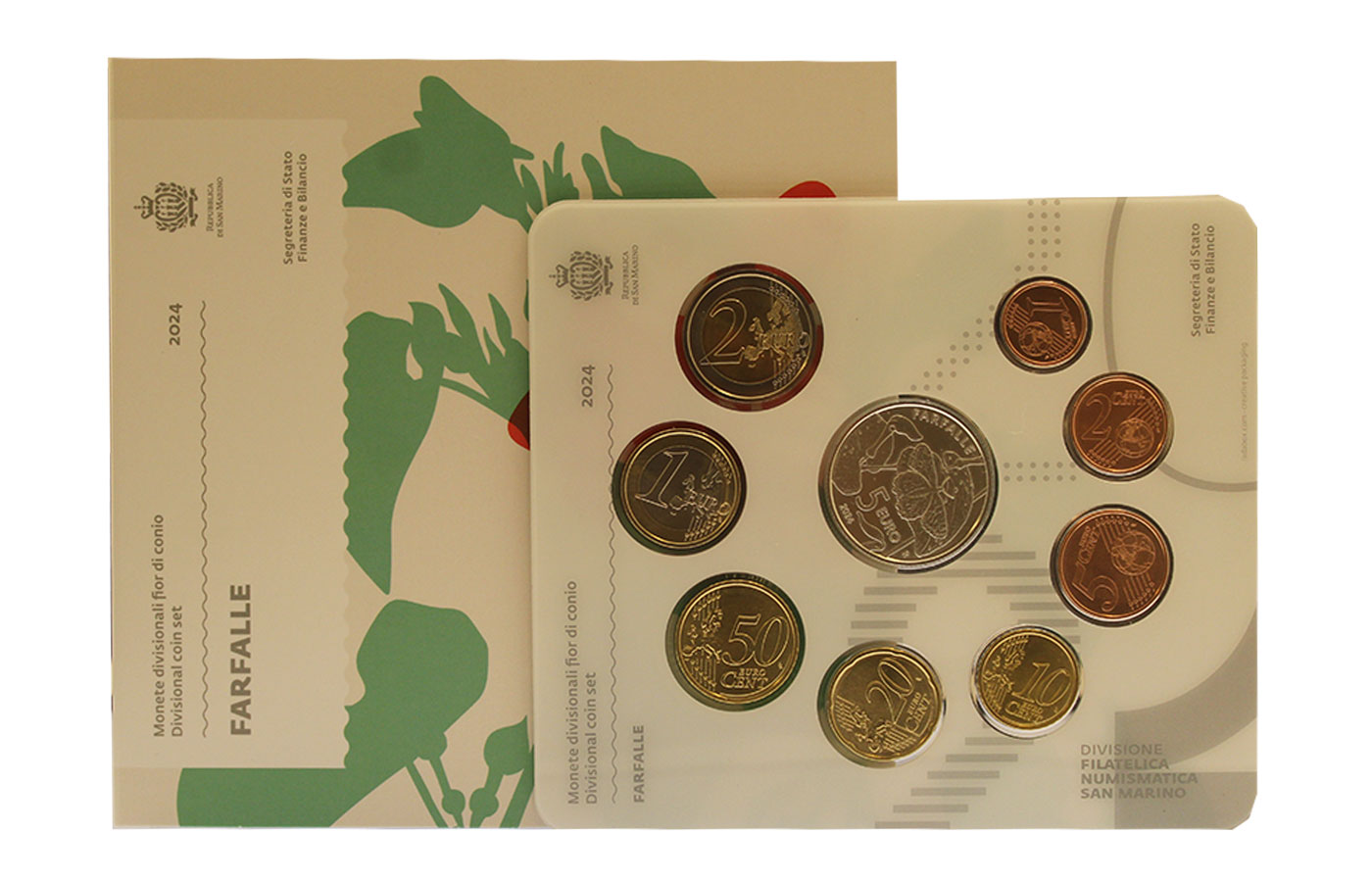 "Farfalle" - Serie divisionale di 9 monete con 5 euro gr. 18,00 in arg. 925/ - In conf. originale