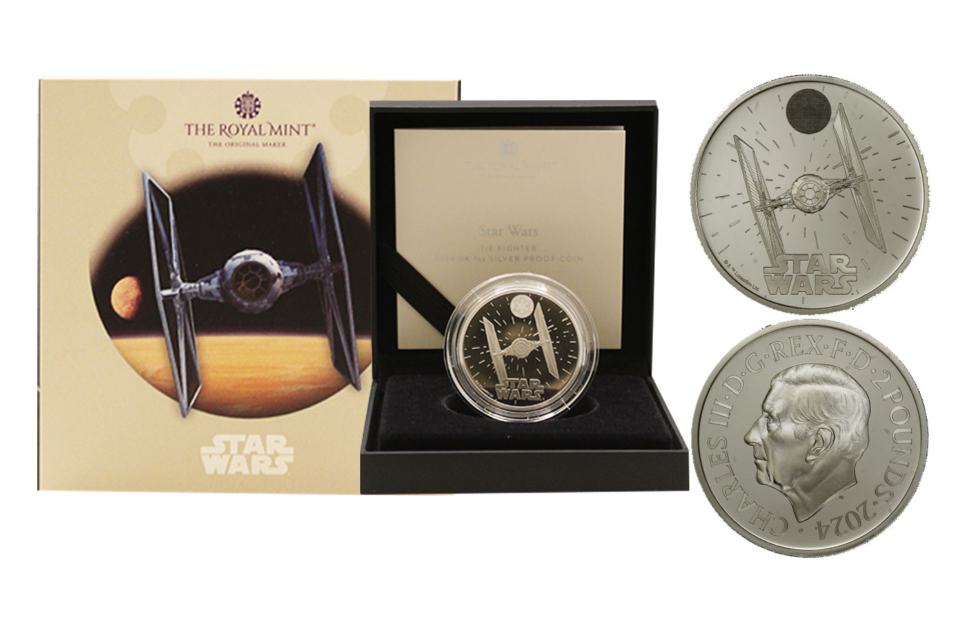 "Star Wars: TIE Fighter" - Re Carlo III - 2 Pounds gr. 31,21 in arg. 999/ - Tiratura 3000 pezzi