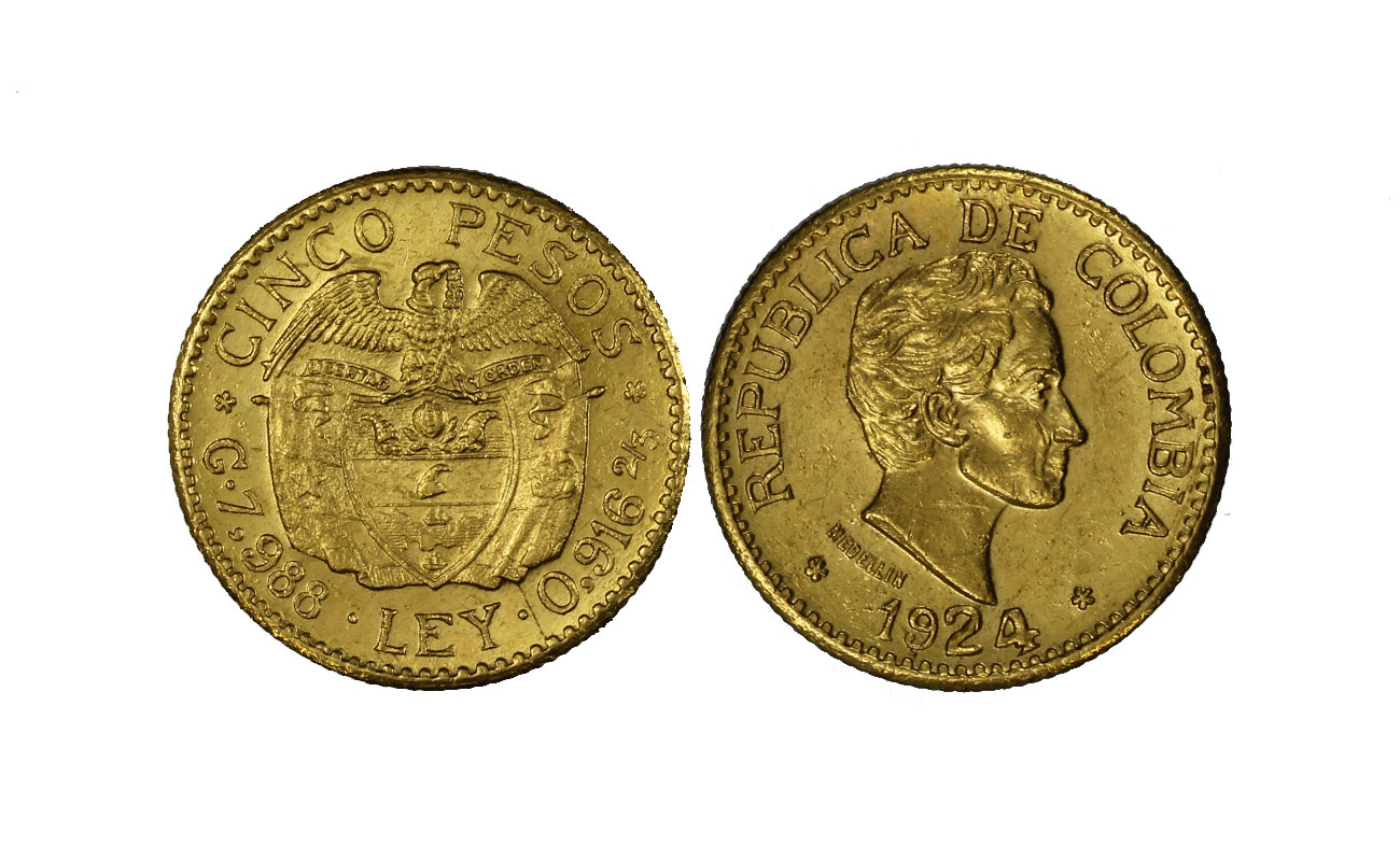 Simon Bolivar - 5 Pesos gr. 7,98 in oro 917/