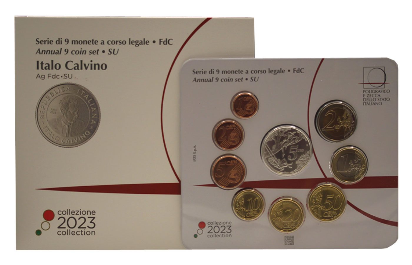 "100 Dalla nascita di Italo Calvino" - Serie divisionale di 9 monete con 5 euro gr. 18,00 in arg. 925/ - In conf. originale