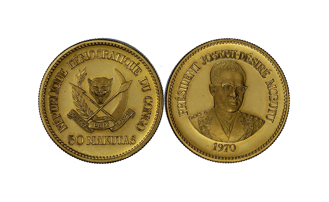 "5 Di presidenza" - Presidente  Mobutu" - 50 Makutas di gr. 16,00 in oro 900/