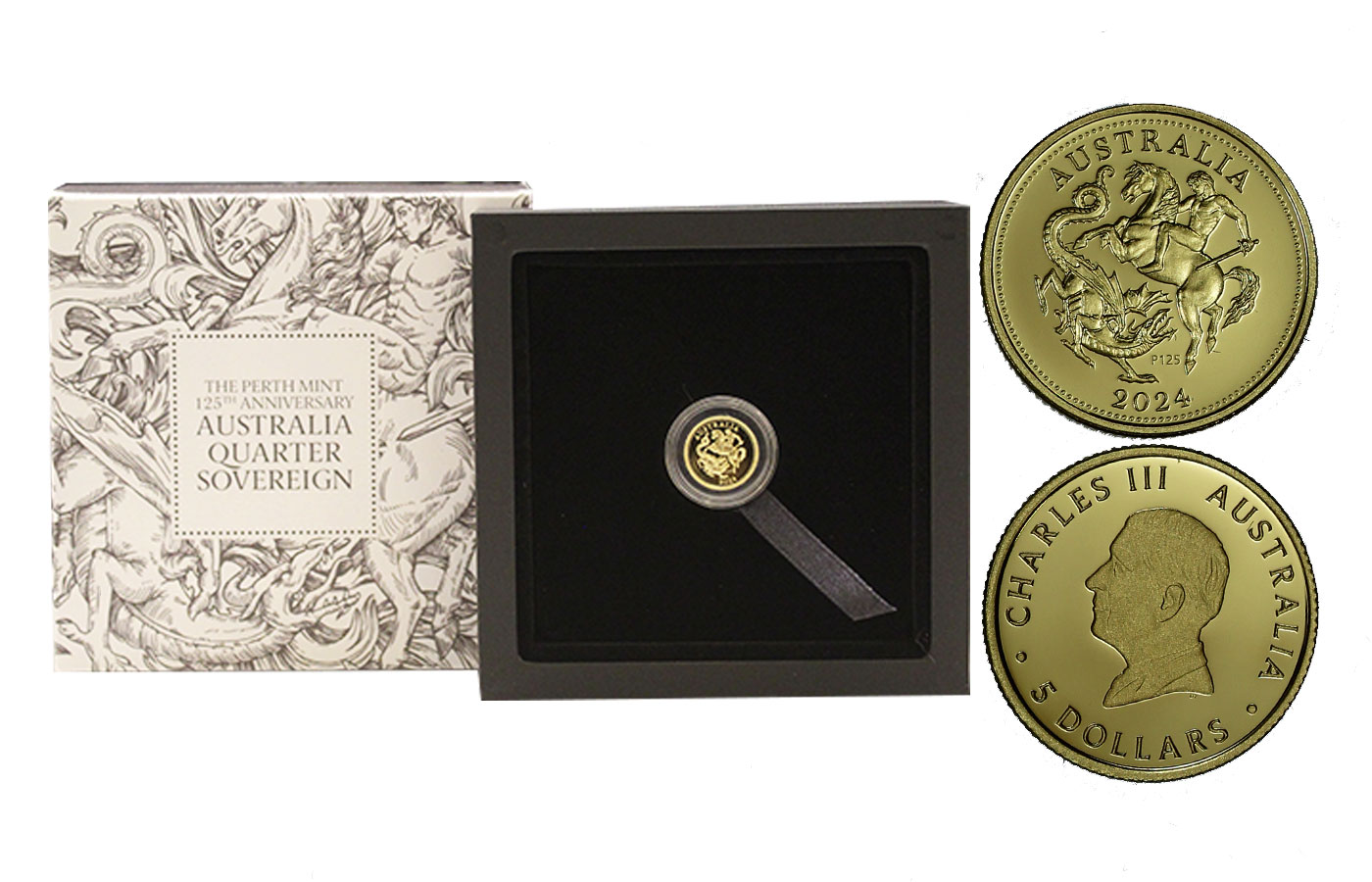 "Quarto di sterlina del 125 Perth Mint" - Re Carlo III - 5 Dollari gr. 1,99 in oro 917/ - Tiratura 3275 pezzi