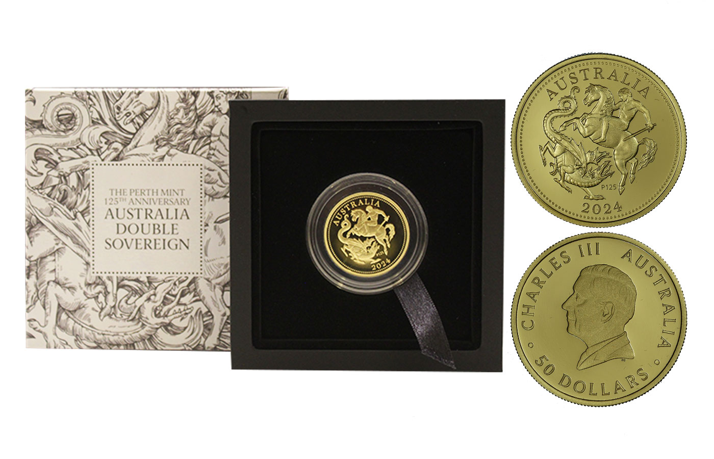 "Doppia sterlina del 125 Perth Mint" - Re Carlo III - 50 Dollari gr. 15,98 in oro 917/ - Tiratura 375 pezzi