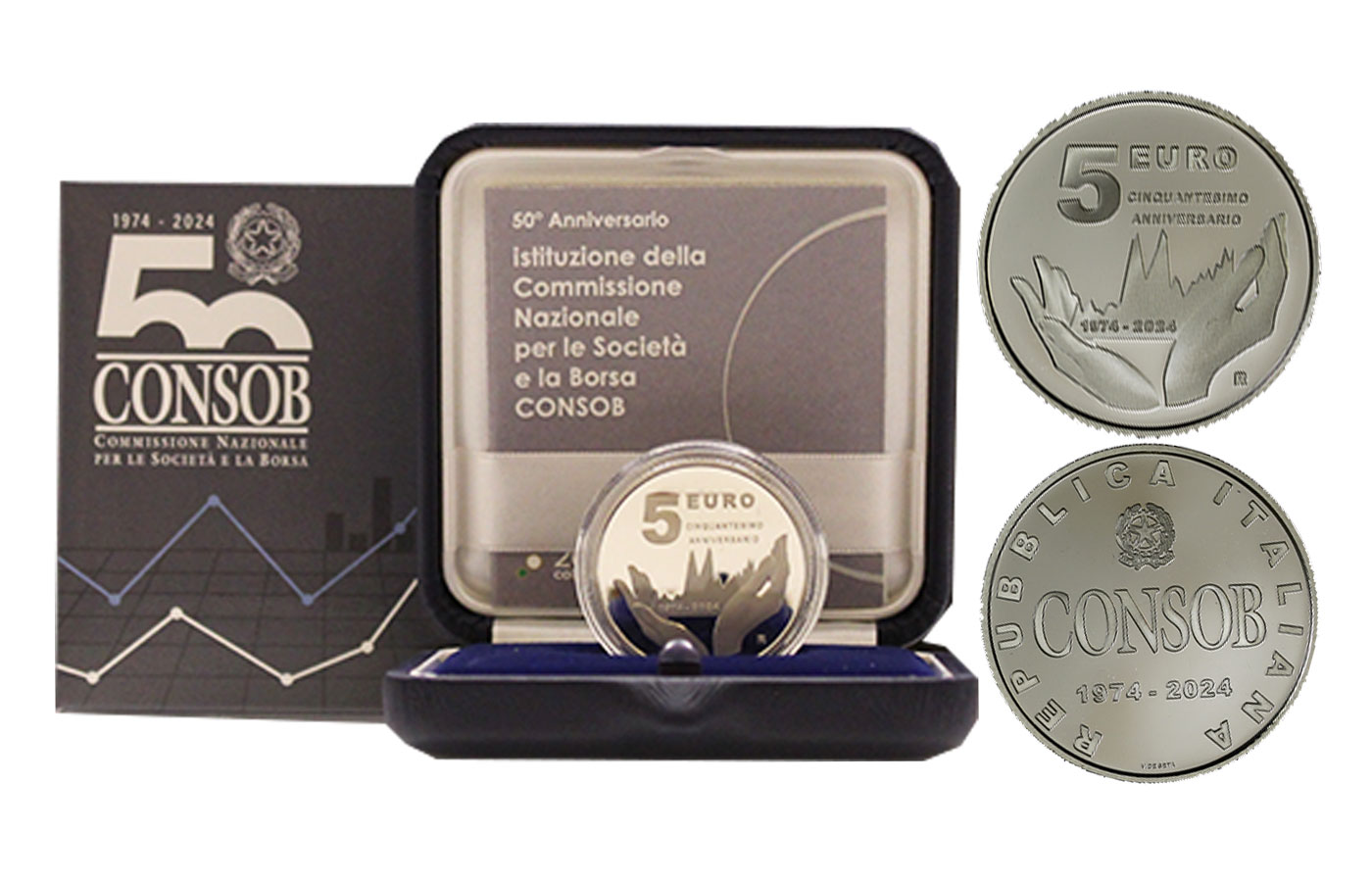 "50 CONSOB" - 5 Euro gr. 18,00 in arg. 925/ - Tiratura 4000 pezzi