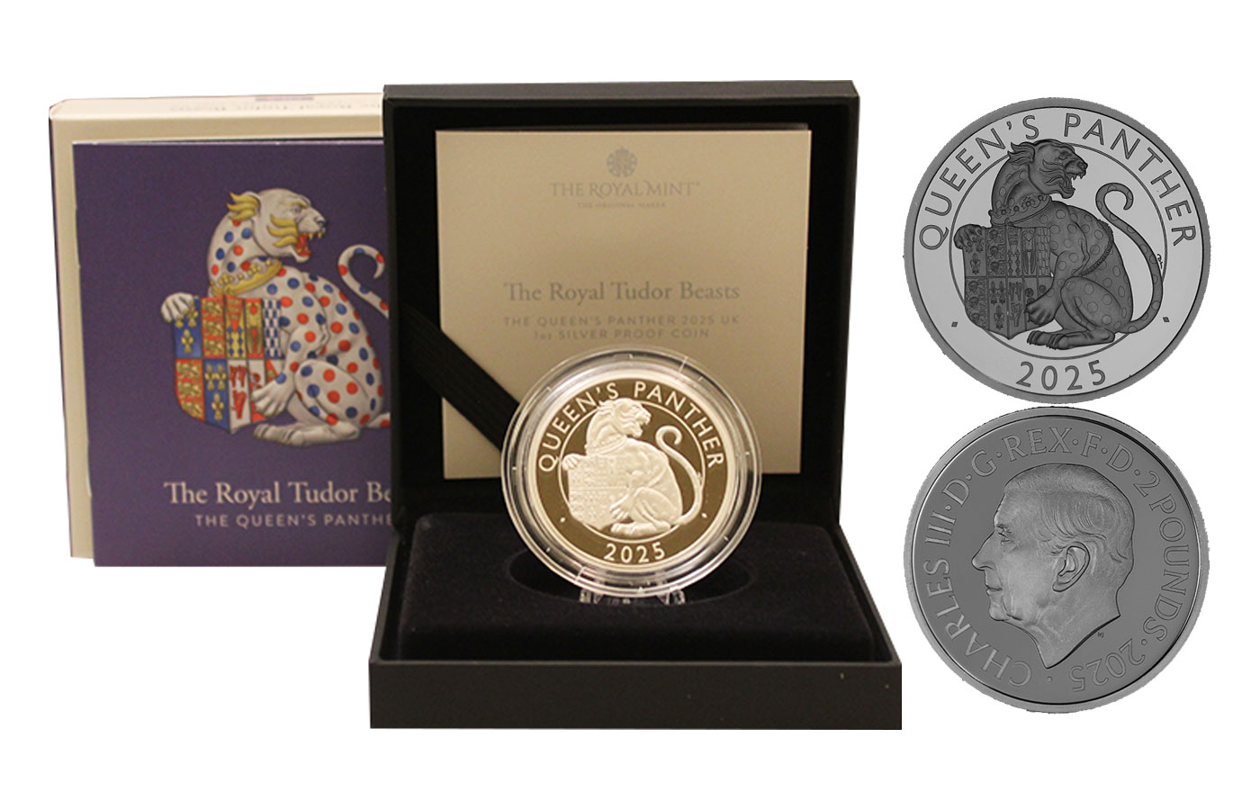 "Tudor Beasts: The Queen's Panther" - Re Carlo III - 2 Pounds gr. 31,21 in arg. 999/ - Tiratura 3500 pezzi