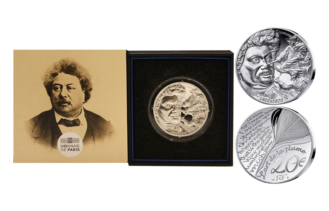 "L'art de la plume: Alexandre Dumas" - 20 Euro gr. 31,104 in arg. 999/ - Tiratura 3000 prezzi