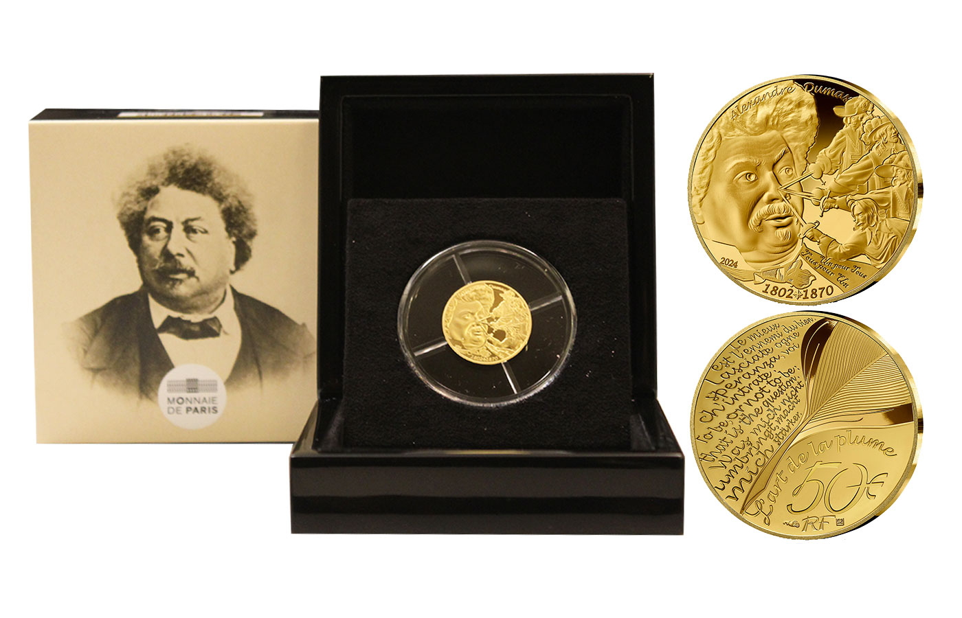 "L'art de la plume: Alexandre Dumas" - 50 Euro gr. 7,78 in oro 999/ - Tiratura 500 prezzi