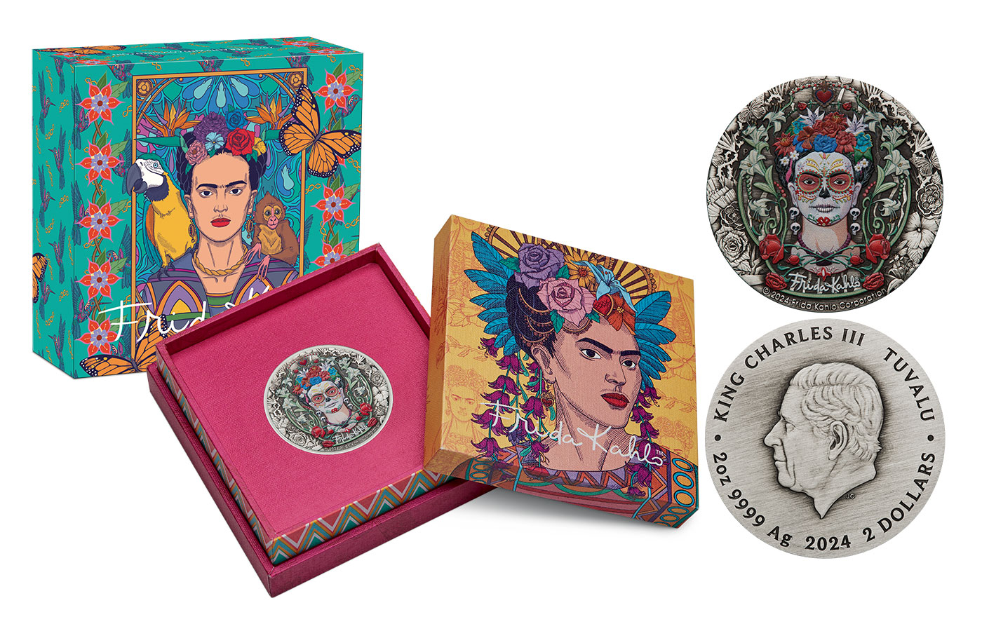 "Frida Kahlo" - Re Carlo III - 2 Dollari gr. 62,21 in arg. 999/ - Tiratura 3000 pezzi