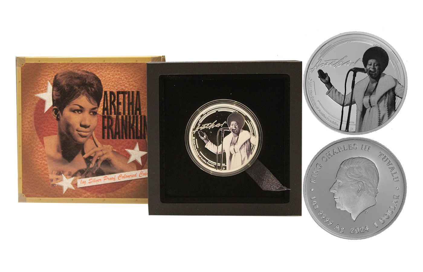 "Aretha Franklin" - Re Carlo III - Dollaro gr. 31,107 in arg. 999/ - Tiratura 5000 pezzi