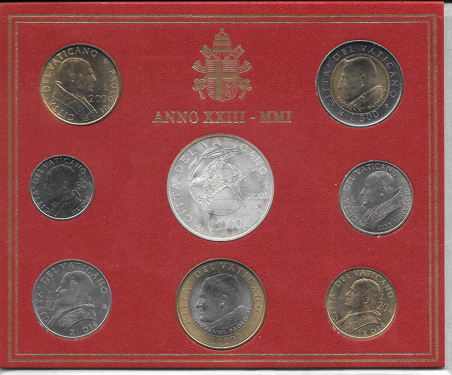 Serie completa di 8 monete " Giovanni Paolo II - Anno 23 "