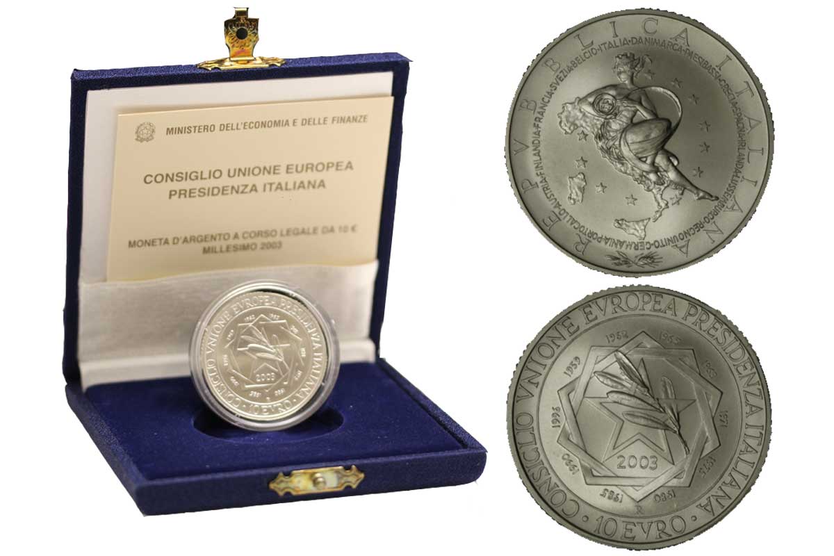 "Presidenza Italiana Cee" - 10 Euro  gr. 22,00 in arg. 925/