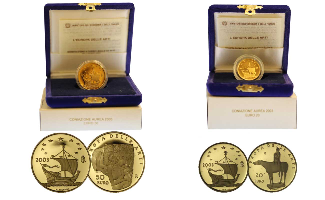 "Italia-Austria" - 20,00 e 50,00 euro gr. 22,58 in oro 900/
