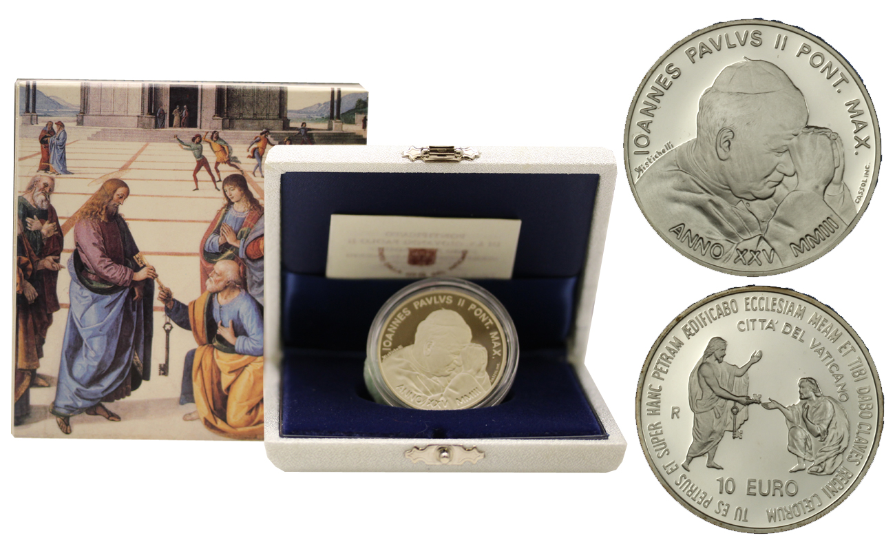 25 anno di pontificato di Giovanni Paolo II - 10 Euro commemorativa in argento