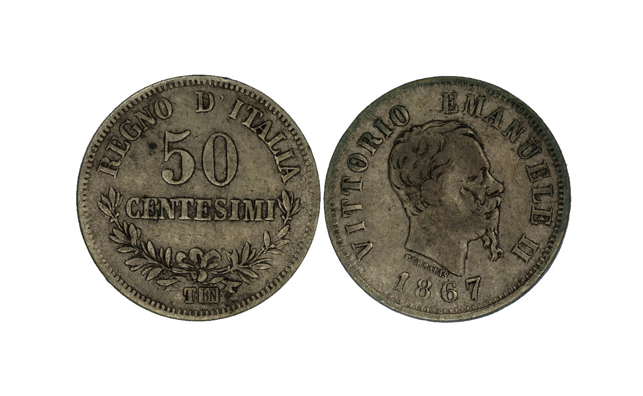 "Valore" - Re Vittorio Emanuele II - 50 centesimi gr. 2,50 in arg. 835/