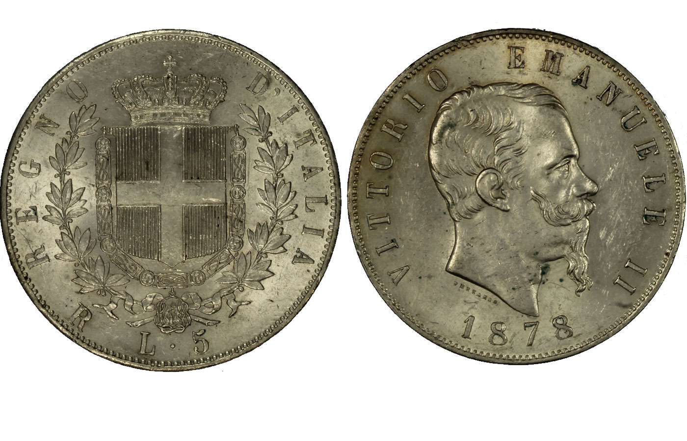 Re Vittorio Emanuele II - 5 lire gr. 25,00 in arg. 900/