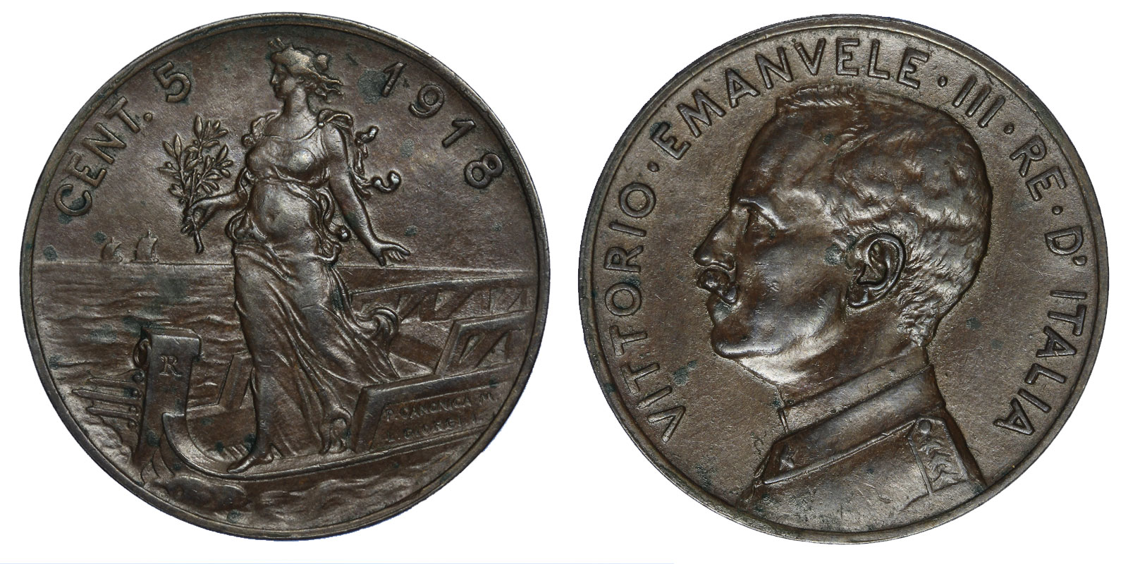 5 centesimi Italia su Prora zecca di Roma