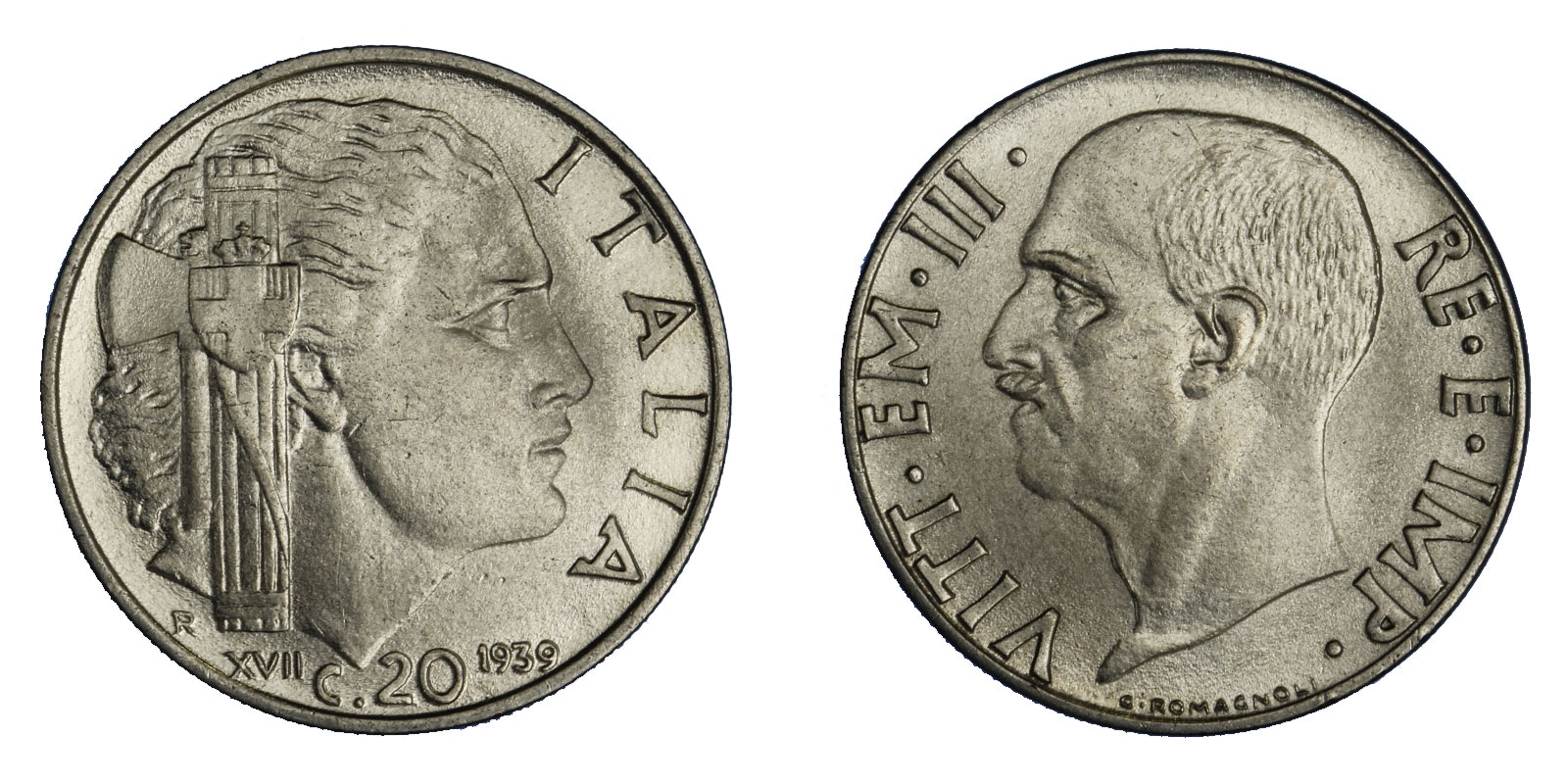 20 centesimi Impero (anno XVII) magnetica zecca di Roma