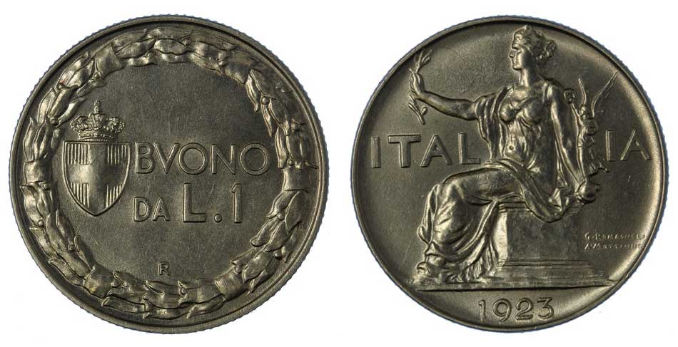 Buono da 1 lira Italia Seduta zecca di Roma