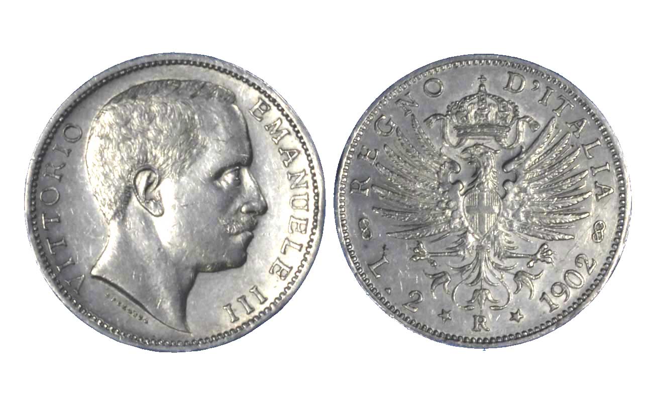 2 lire in argento Aquila Sabauda zecca di Roma