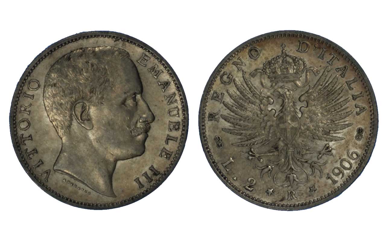 2 lire in argento Aquila Sabauda zecca di Roma