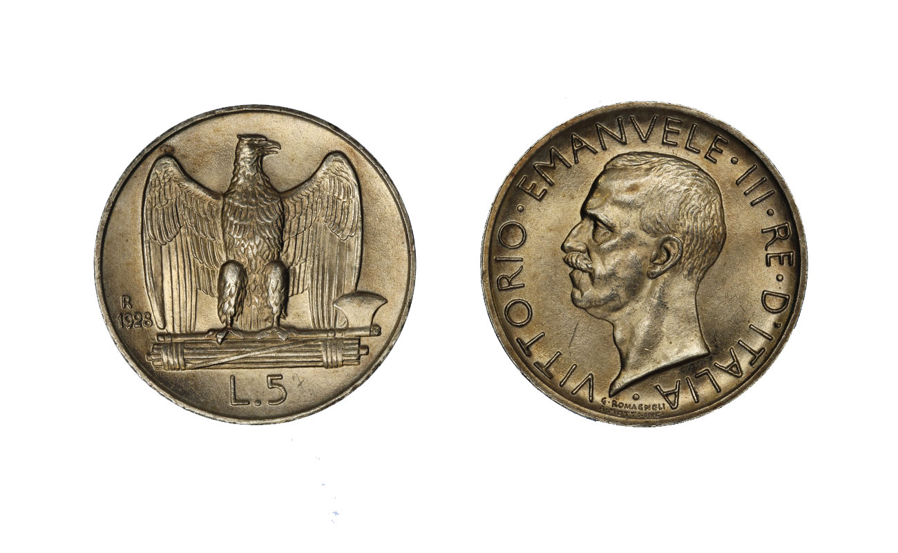 5 lire in argento Aquilino zecca di Roma