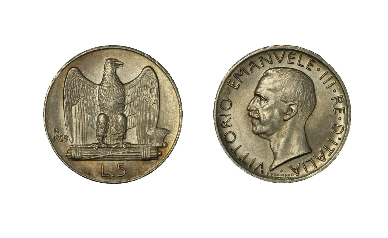 5 lire in argento Aquilino (2 rosette) zecca di Roma